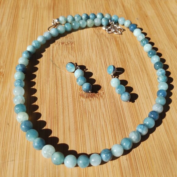 Jay King DTR mine finds Aquamarine and quartz Necklace and earrings 925 Sterling